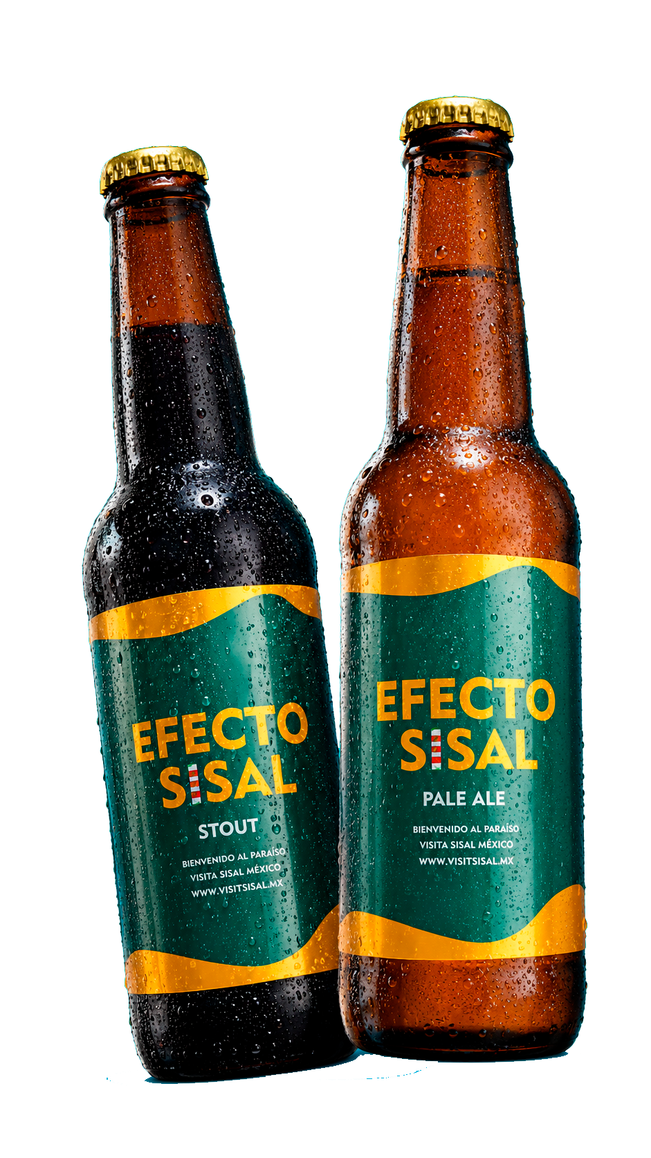 Botellas de cerveza artesanal Efecto Sisal, Stout y Pale Ale, de Yucatán